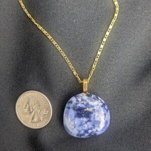 #9 Sodalite Beautiful Blue Gloss Stone Necklace 18k Gold Filled Chain